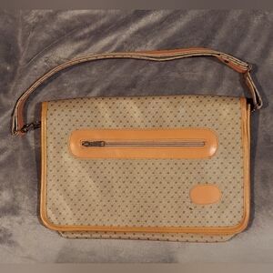 EUC LAPTOP NOTEBOOK MESSENGER BAG GRAY & TAN LEATHER CROSSBODY / SHOULDER STRAP